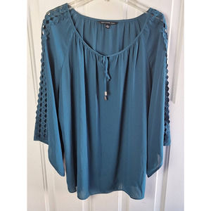 Zac & Rachel Dark Blue Teal Women 2x Flowy Chiffon Blouse Top